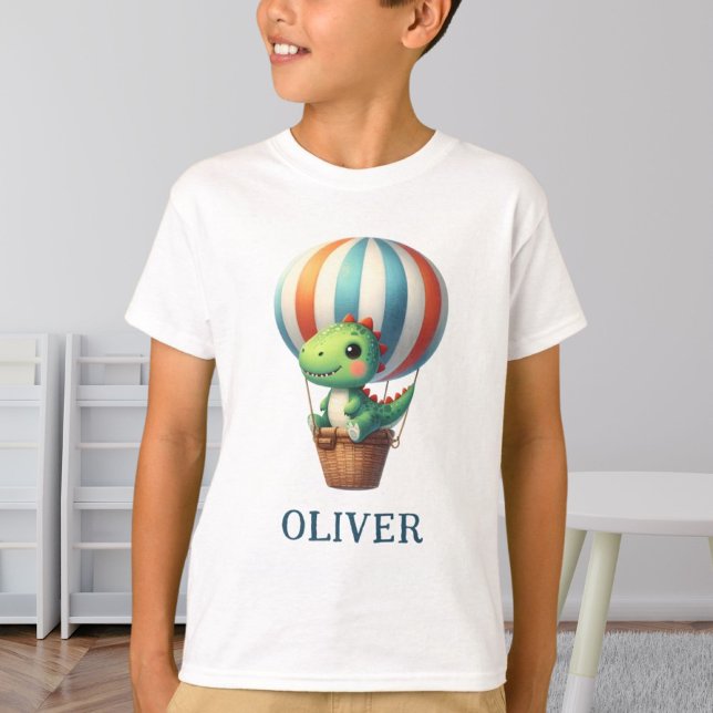 Camiseta Cute Dino Verde Vuela en un Globo Aerostático (Subido por el creador)