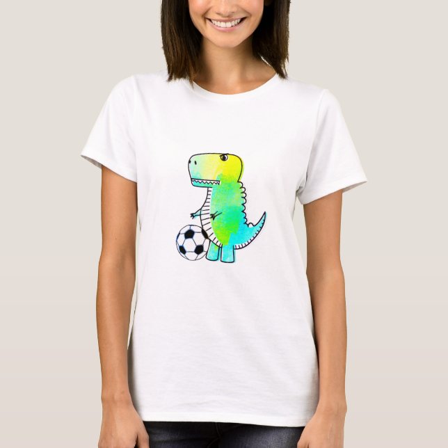 Camiseta Cute Dinosaur ama al fútbol acuarela (Anverso)