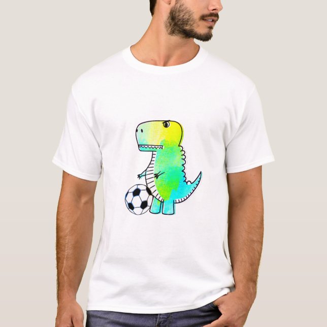 Camiseta Cute Dinosaur ama al fútbol acuarela (Anverso)