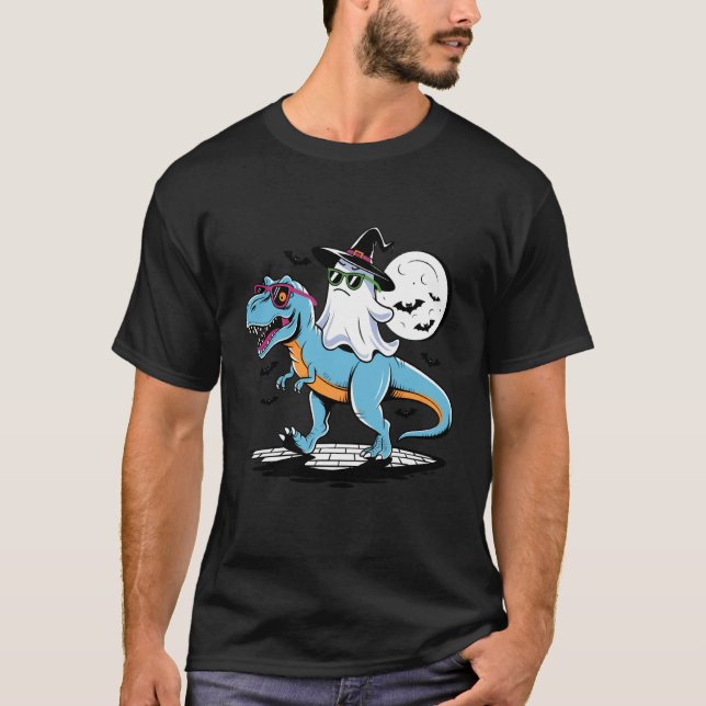 Camiseta Cute Dinosaur T rex and Ghost for Halloween (Anverso)