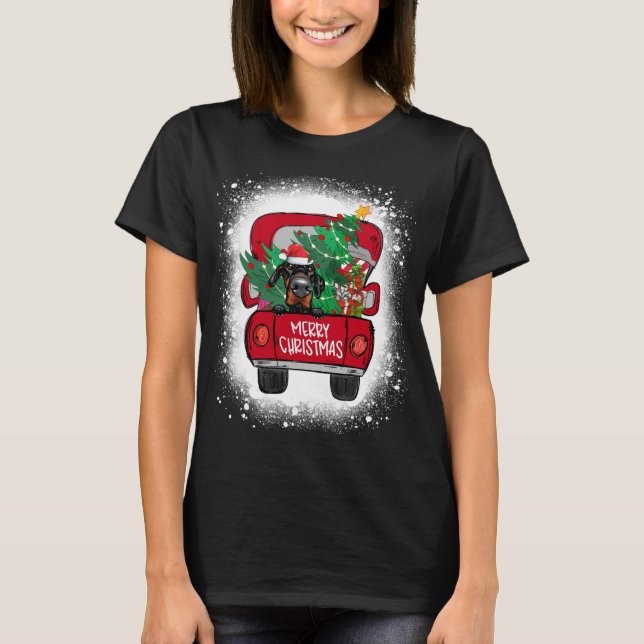 Camiseta Cute Doberman Pinscher Camión Rojo Feliz Navidad B (Anverso)
