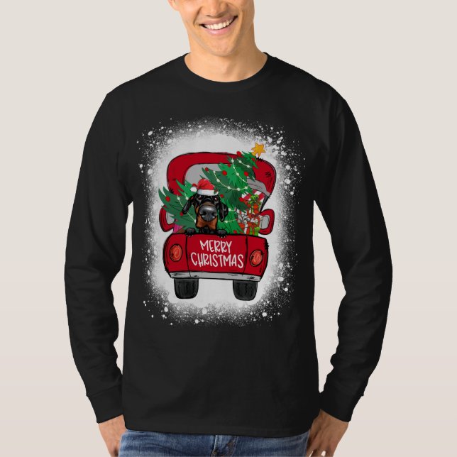 Camiseta Cute Doberman Pinscher Camión Rojo Feliz Navidad B (Anverso)