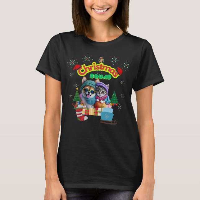 Camiseta Cute dog and cat Christmas squad design  (Anverso)