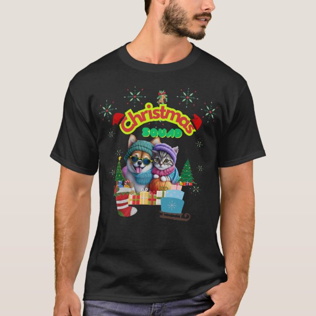 Camiseta Cute dog and cat Christmas squad design  (Anverso)