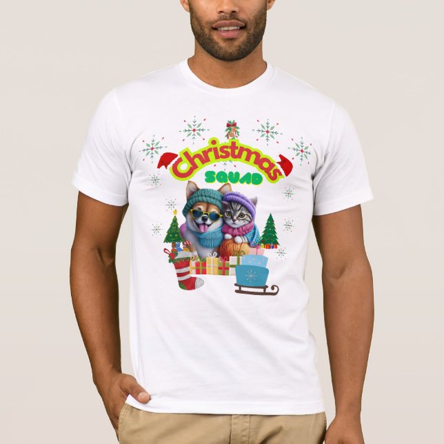Camiseta Cute dog and cat Christmas squad design  (Anverso)