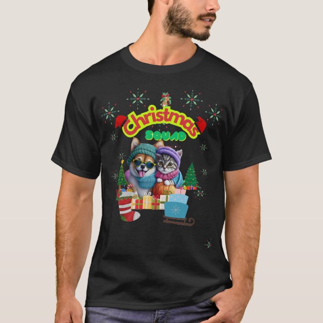 Camiseta Cute dog and cat Christmas squad design  (Anverso)