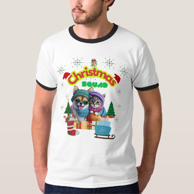 Camiseta Cute dog and cat Christmas squad design  (Anverso)