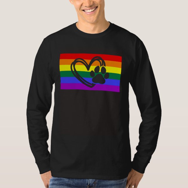 Camiseta Cute Dog Mom Dad Paw LGBTQ Gay Pride Flag Queer (Anverso)
