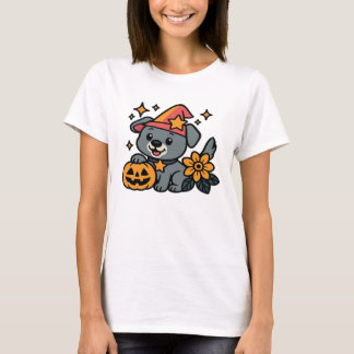 Camiseta Cute Dog Witch hat Pumpkin Fun Halloween Oversized