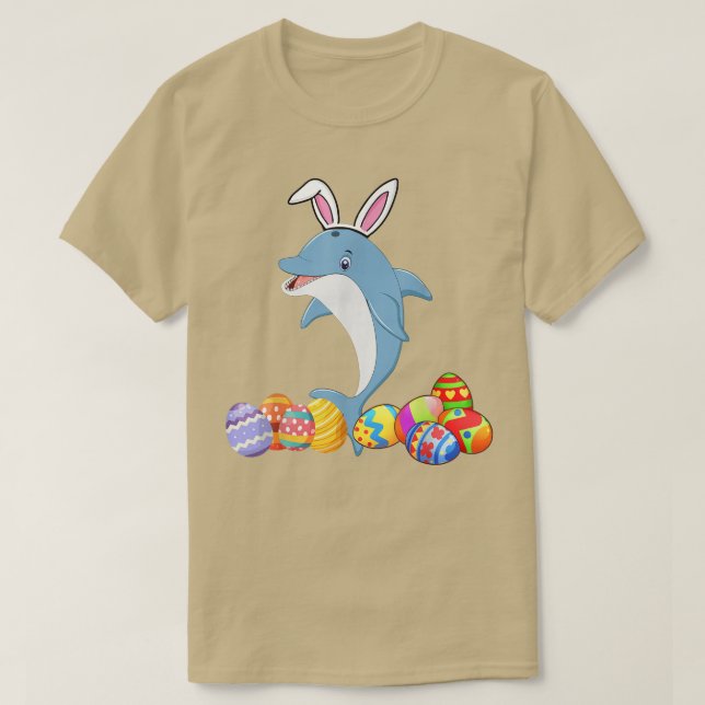 Camiseta Cute Dolphin Bunny Ear With Egg Easter Day For Fam (Diseño del anverso)
