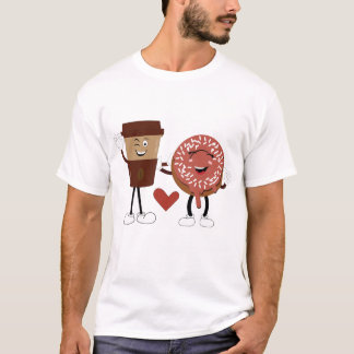 Camiseta Cute Donut and Coffee Couple Valentine Design