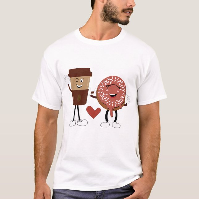 Camiseta Cute Donut and Coffee Couple Valentine Design (Anverso)