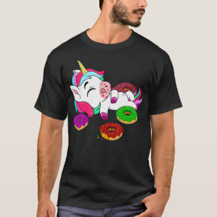 Camiseta Cute donut comiendo regalo de unicornio haciendo c