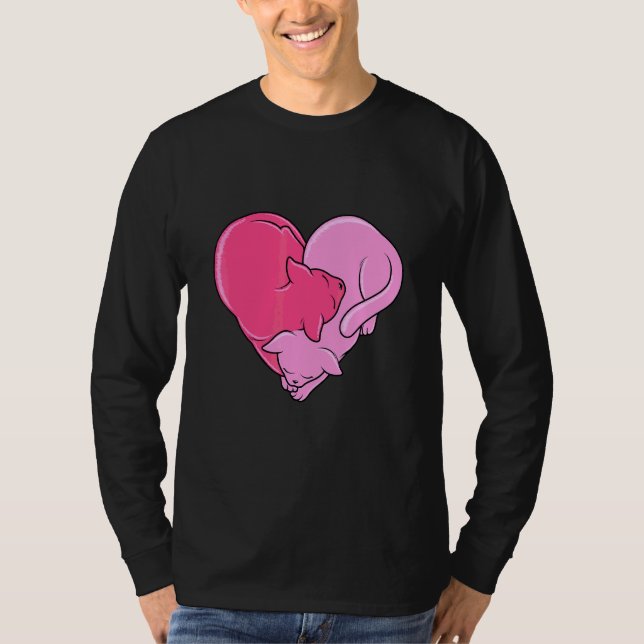 Camiseta Cute Dos Gatos Rosa Durmiendo En Forma De Gato Car (Anverso)