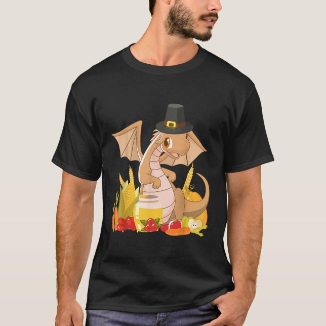 Camiseta Cute Dragon Pilgrim Happy Thanksgiving Holiday Aut (Anverso)