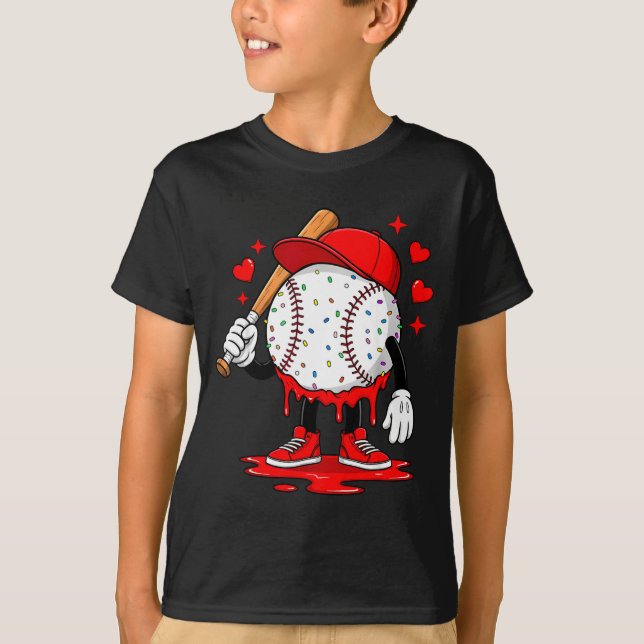 Camiseta Cute Dripng Baseball Lover Valentines Day Boys Kid (Anverso)