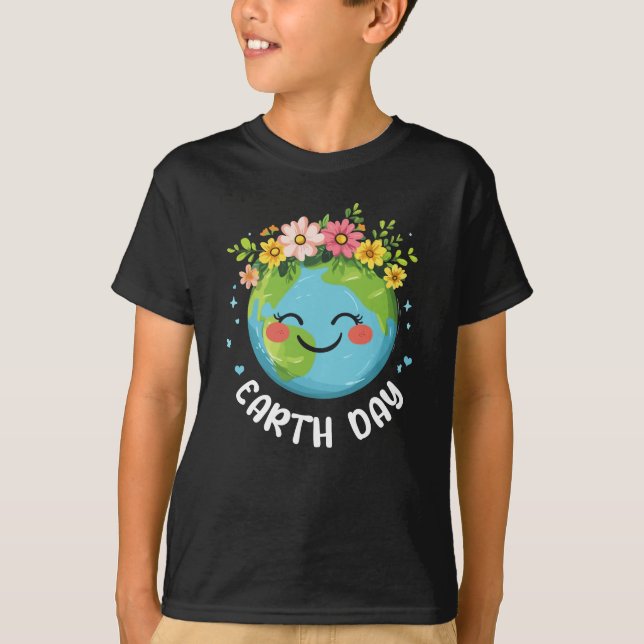 Camiseta Cute Earth with Floral Happy Earth Day 2025 Youth (Anverso)
