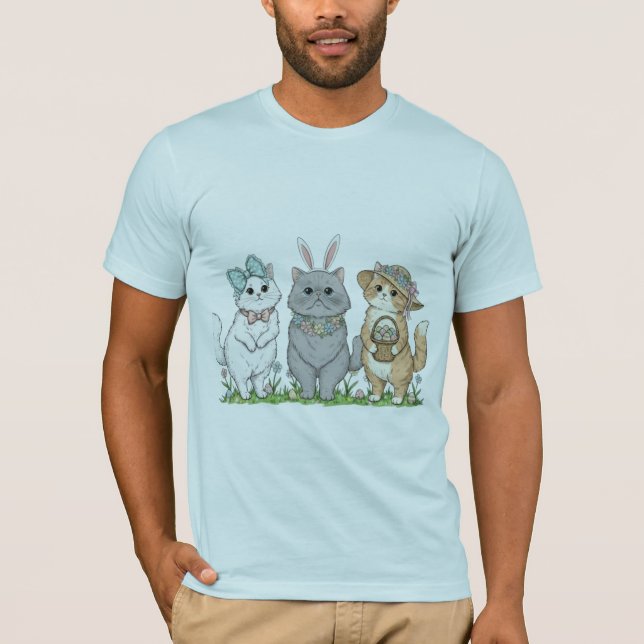 Camiseta Cute Easter Cats with Bunny Ears, Flowers & Egg Ba (Anverso)