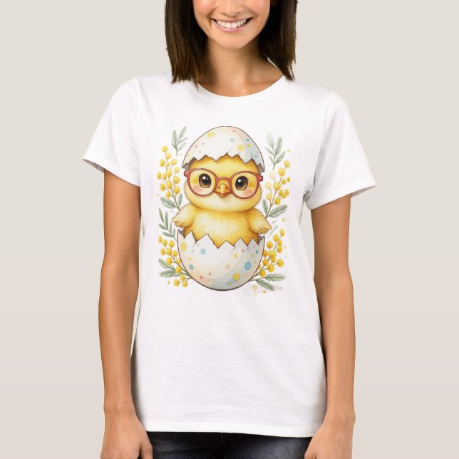 Camiseta Cute Easter Chick Glasses Mimosa Bloom (Anverso)