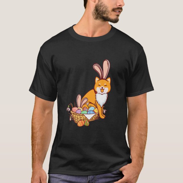 Camiseta Cute Easter Egg Basket Shiba Inu Wearing Rabbit Ea (Anverso)