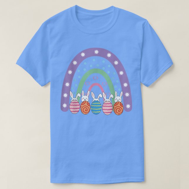 Camiseta Cute Easter Eggs Purple Rainbow Bunny Happy Easter (Diseño del anverso)