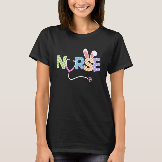 Camiseta Cute Easter Nurse  Bunny Ears Happy Easter Eggs Ou (Anverso)