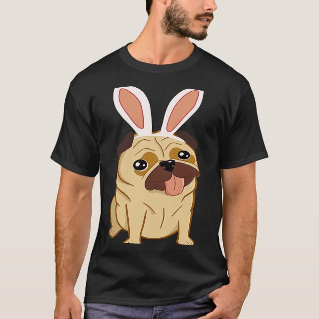 Camiseta Cute Easter Pug Dog With Bunny Ears (Anverso)