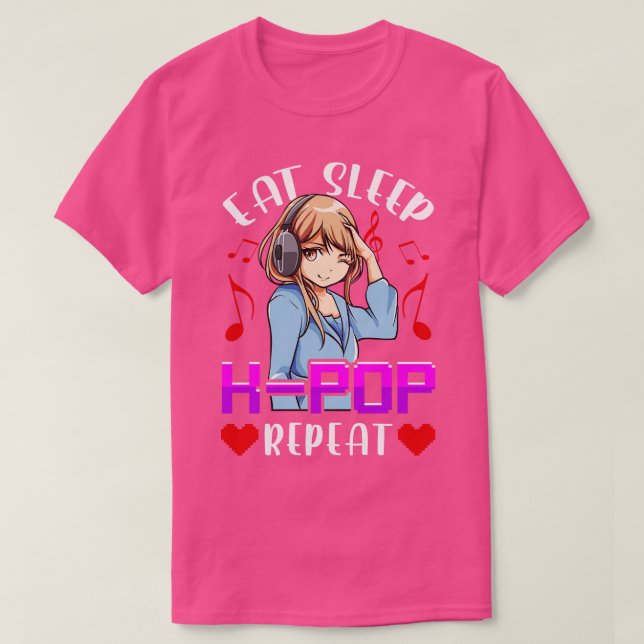 Camiseta Cute Eat Sleep KRepeat Música coreana (Diseño del anverso)