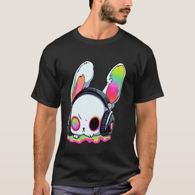 Camiseta Cute EDM Bunny DJ Trippy Rave (Anverso)