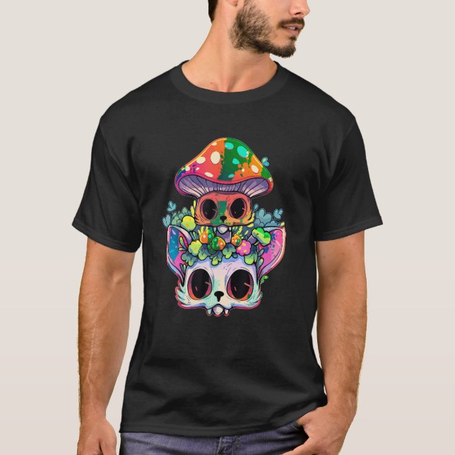 Camiseta Cute EDM Fiesta Trippy Cat Psychedelt Mushroom (Anverso)