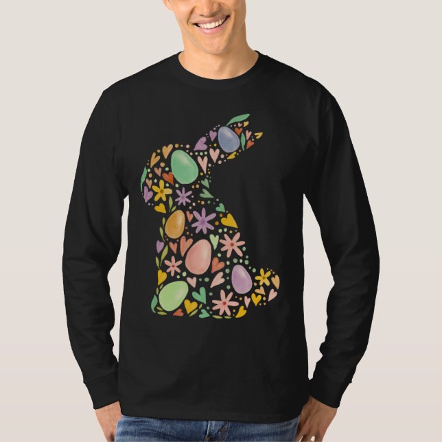 Camiseta Cute egg floral heart Easter Bunny matching mother (Anverso)