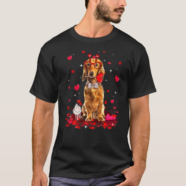 Camiseta Cute El día de San Valentín Dachshund Perro Costum (Anverso)