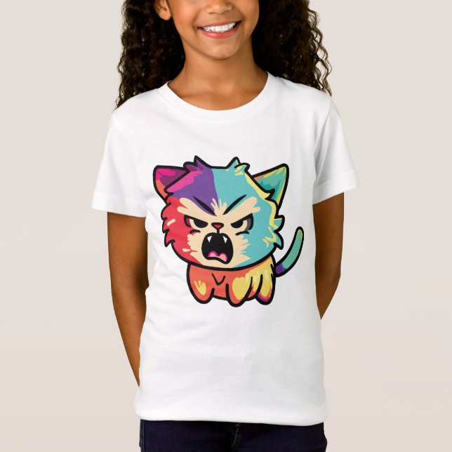 Camiseta Cute el silbido de un gato enojado. (Anverso)