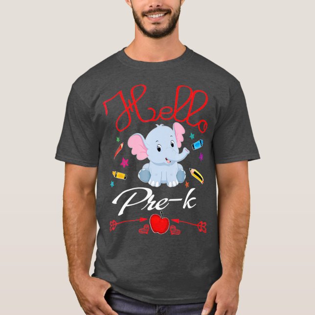 Camiseta Cute Elephant Crayon Lápiz Corazón Gracioso Hola (Anverso)