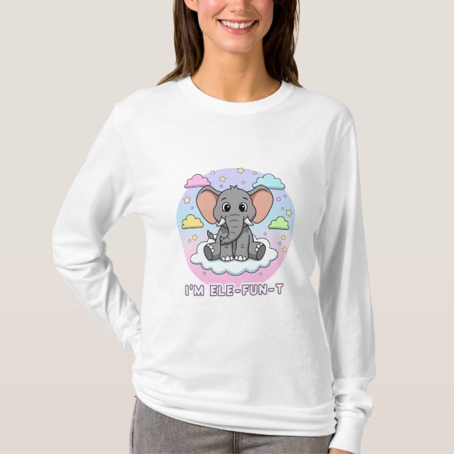 Camiseta Cute Elephant on Cloud - I'm Ele-Fun-t Pun (Anverso)
