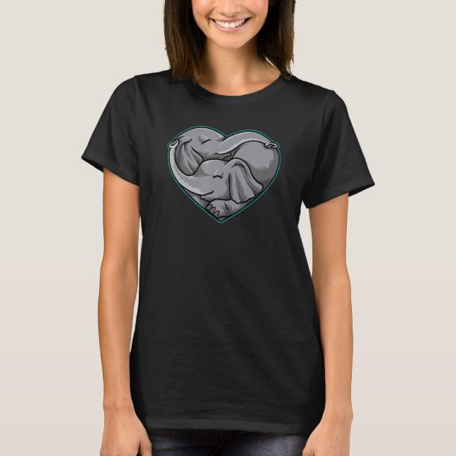 Camiseta Cute Elephant Pareja Forma de Corazón Animales de  (Anverso)