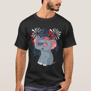 Camiseta Cute Elephant Sunglasses American Flag Fireworks 4