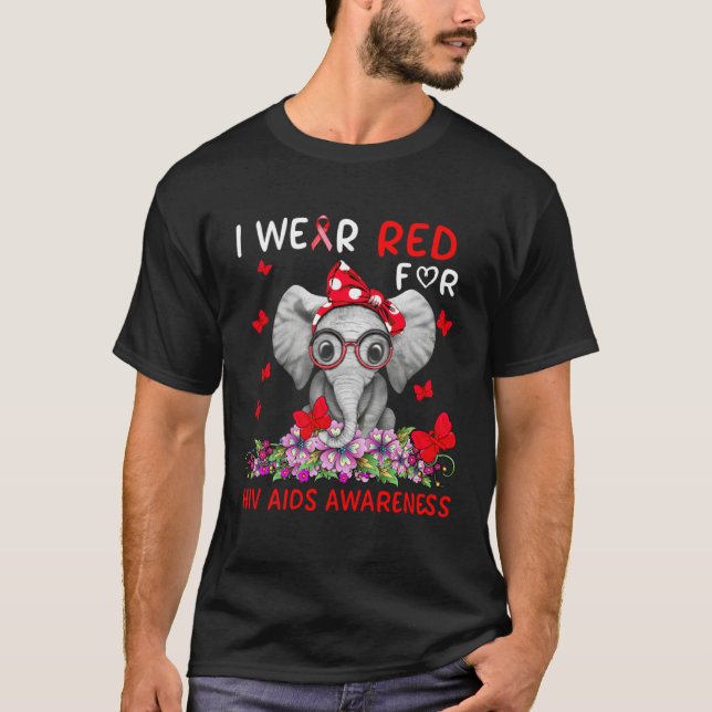 Camiseta Cute Elephant Wear Red Ribbon For HIV AIDS Awarene (Anverso)