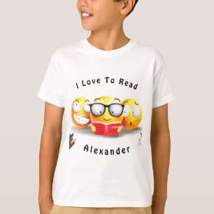 Camiseta Cute Emoji sonriente libro de lectura de amor