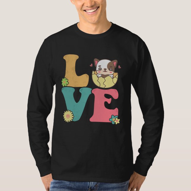 Camiseta Cute English Bull Dog Easter Egg Peace Sign Love 6 (Anverso)