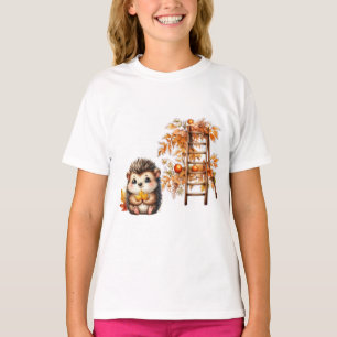 Camiseta Cute erizo de otoño con ilustración de escalera de
