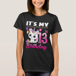 Camiseta Cute es mi 13 cumpleaños, gato, unicornio, de 13 a