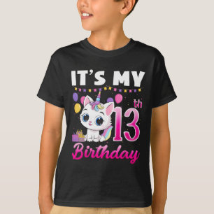 Camiseta Cute es mi 13 cumpleaños, gato, unicornio, de 13 a