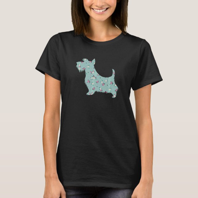 Camiseta Cute Escocia Terrier Flor Flor Flor Silhouette Per (Anverso)