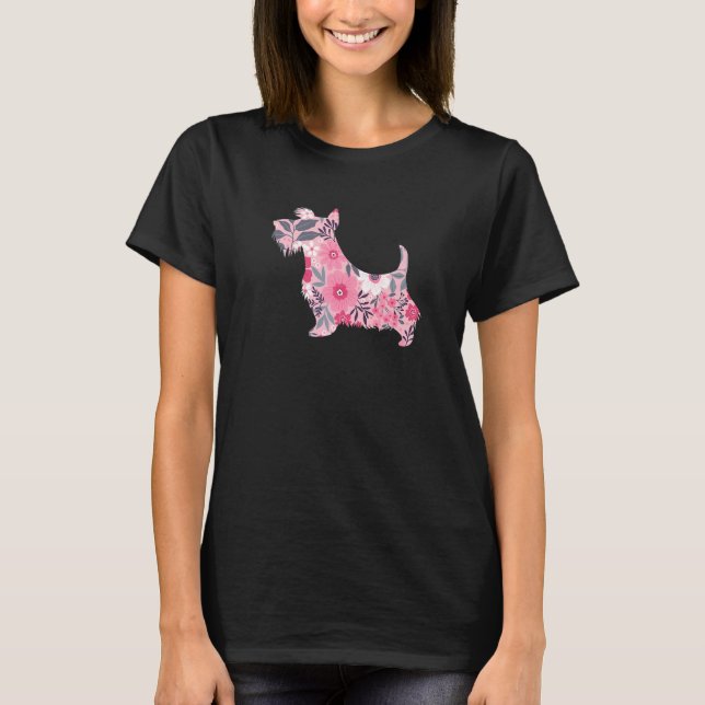 Camiseta Cute Escocia Terrier Flor Flor Flor Silhouette Per (Anverso)
