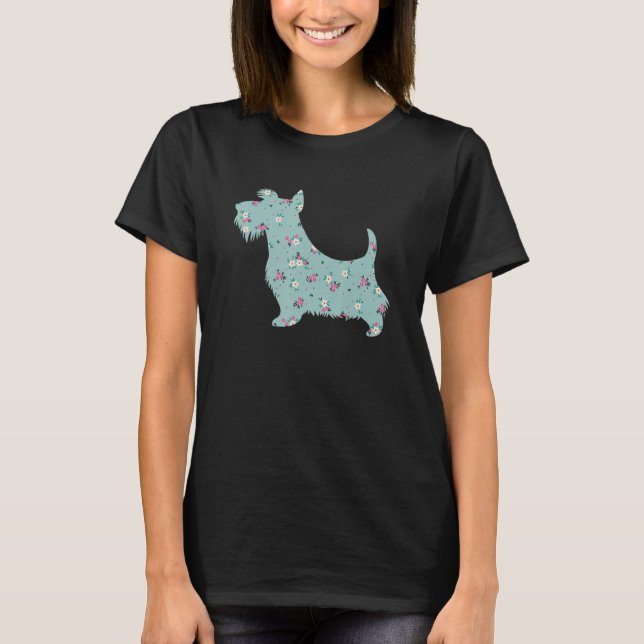 Camiseta Cute Escocia Terrier Flor Flor Flor Silhouette Per (Anverso)