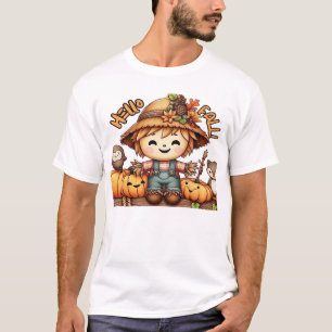 Camiseta Cute Espantapájaros de Otoño con Calabazas Camiset