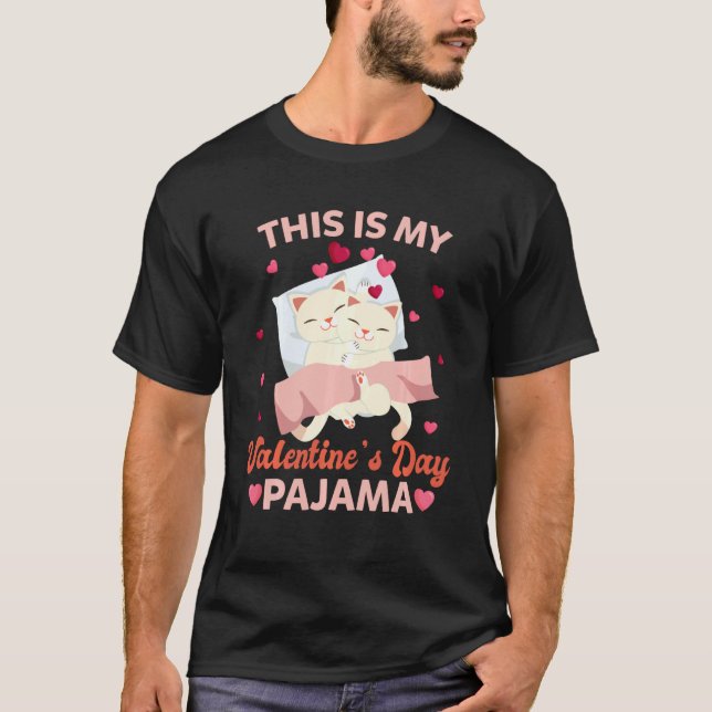 Camiseta Cute Este Es Mi Día De San Valentín Pajama Cat Val (Anverso)