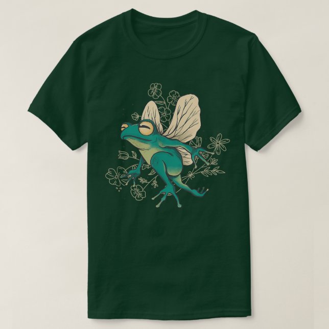 Camiseta Cute Fairy Frog with Wings and Floral Elements  (Diseño del anverso)