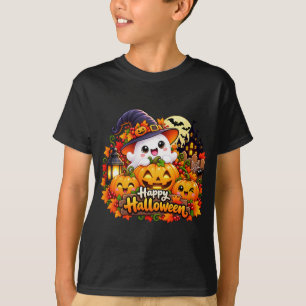Camiseta Cute Fantasma Feliz Halloween Calabaza Bruja Stick